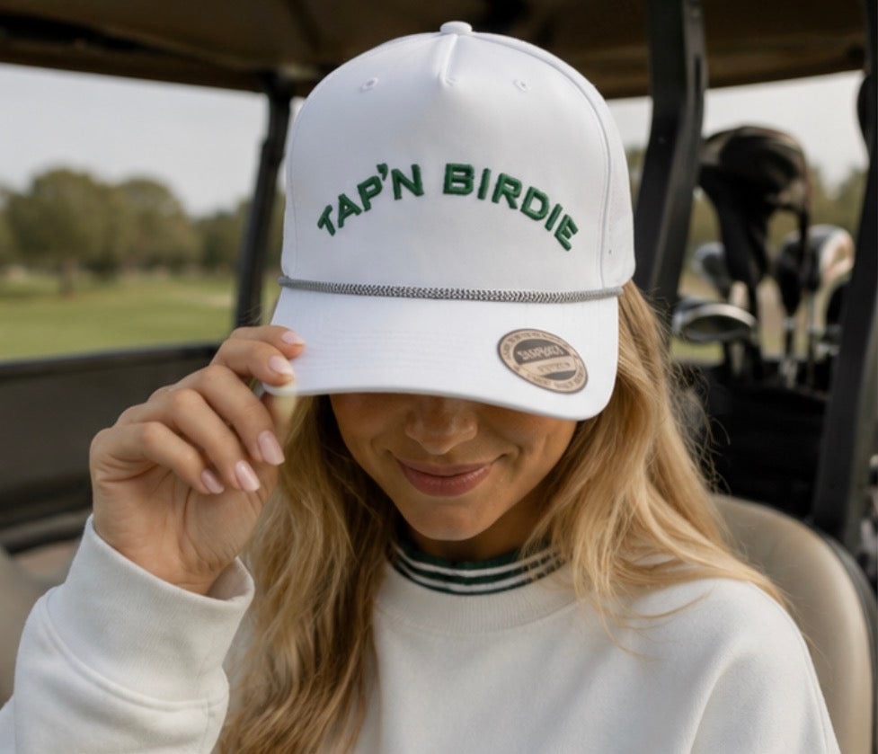 Tap n Birdie White/Green Block Lettering